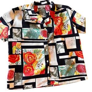 Vintage Impressions of California Floral Geometric Button-Up Camp Shirt medium M